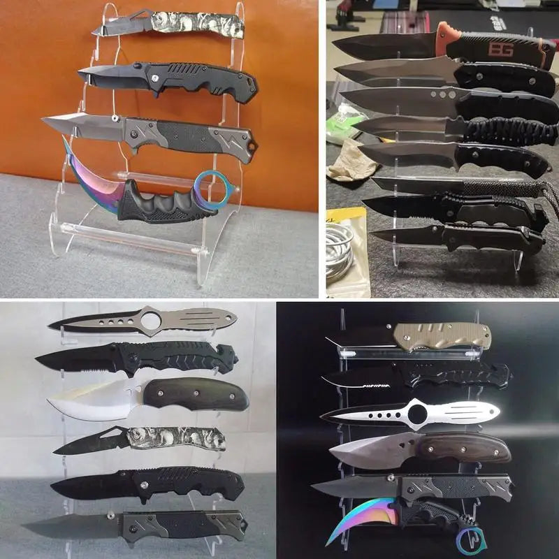 Transparent Display Stand Transparent Storage Knives Holder Birthday Gift 6 Tiers Knives Rack With Smooth Surfaces Space Saving