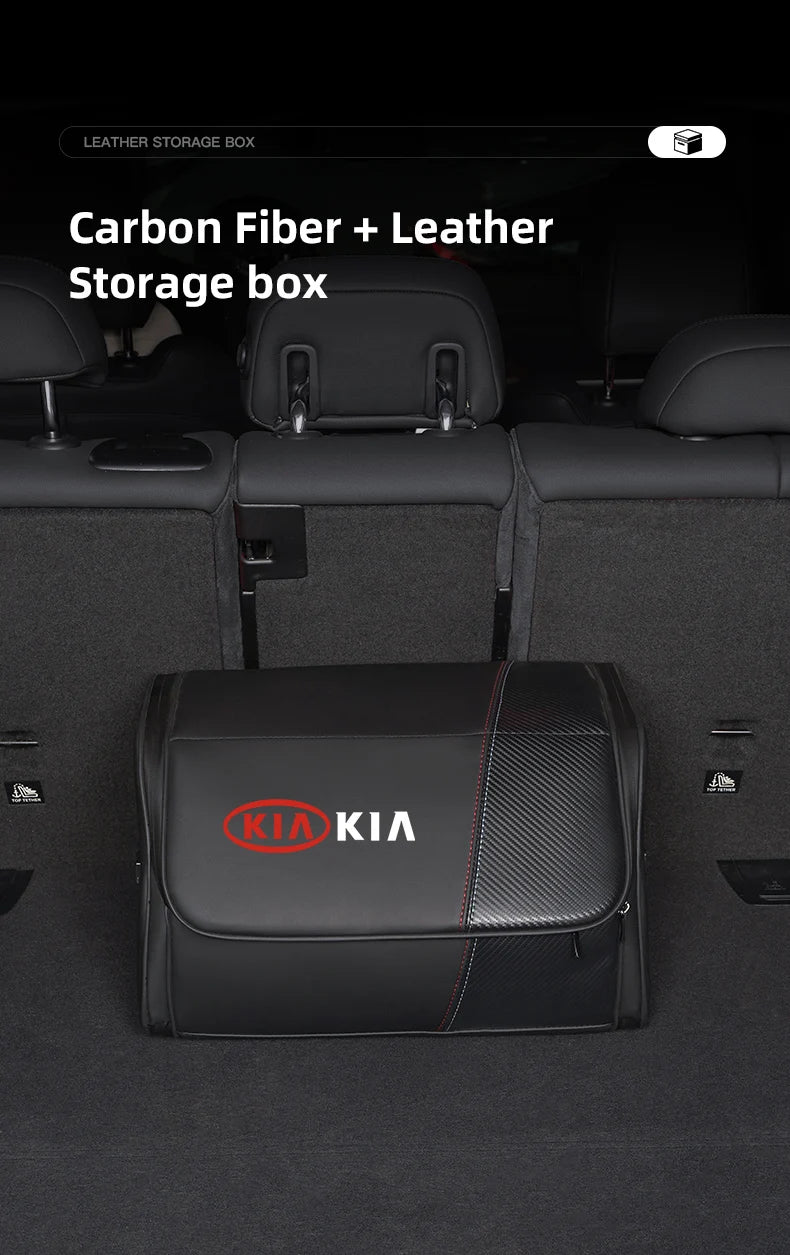 KIA Car High-capacity Leather Storage Bag Car Trunk Organizing Box For KIA EV6 Stinger RIO Sorento Picanto Ceed Borrego Syros K4