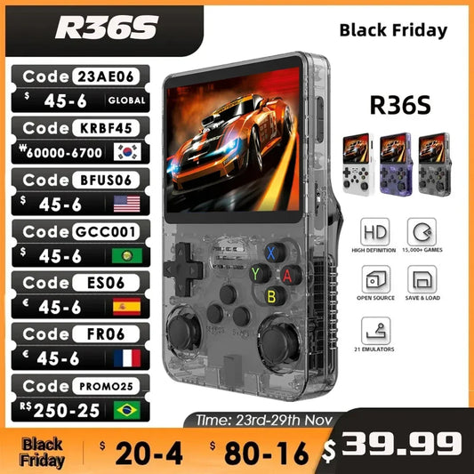 R36S Retro Handheld Video Game Console, Sistema Linux, 3.5 "Tela IPS, Pocket Player portátil, 128GB Jogos, Menino Presente