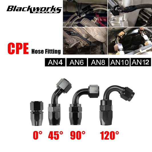Universal AN4/AN6/AN8/AN10/AN12 Straight 0°/45°/90°/120° Degree Oil Fuel Swivel Hose End Fitting CPE Oil Hose End Adaptor Black