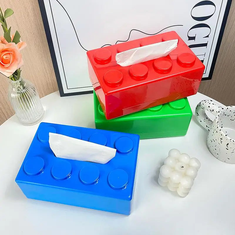 Personalized Building Block Tissue Box Wall-Mounted Punch-Free Paper Face Towel Storage Box Household Spring Paper Holder