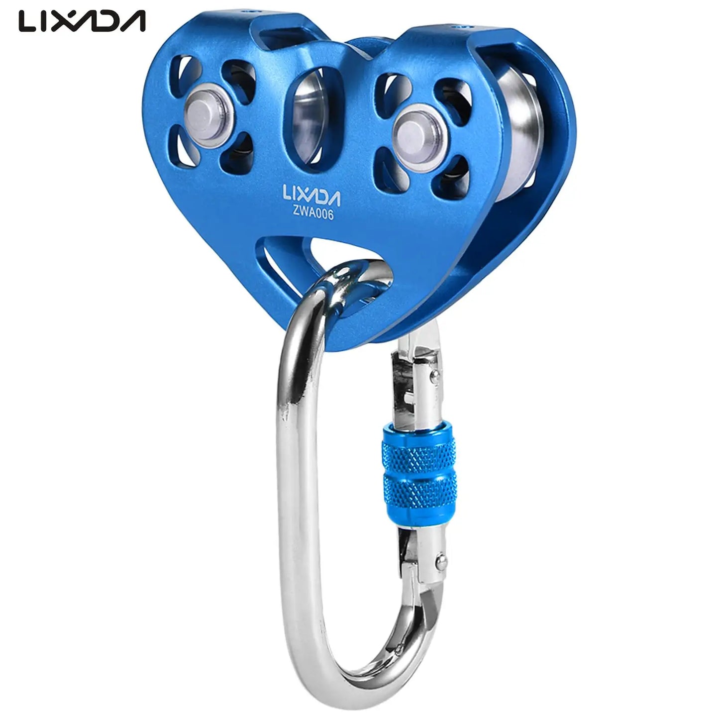 Lixada 30KN Zip Line Cable Trolley Outdoor Climbing Hauling Zipline Fast Speed Dual Pulley with 25kN Screw Locking Carabiner