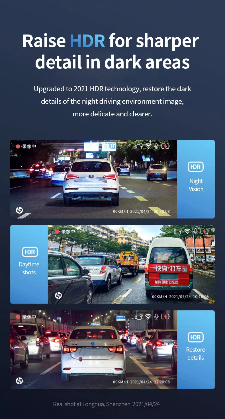 HP F965 In-Car Camera Dash Cam Ultra HD Night Vision WiFi Digital Video Recorder Loop Recording Parking Monitoring In-Car Camera