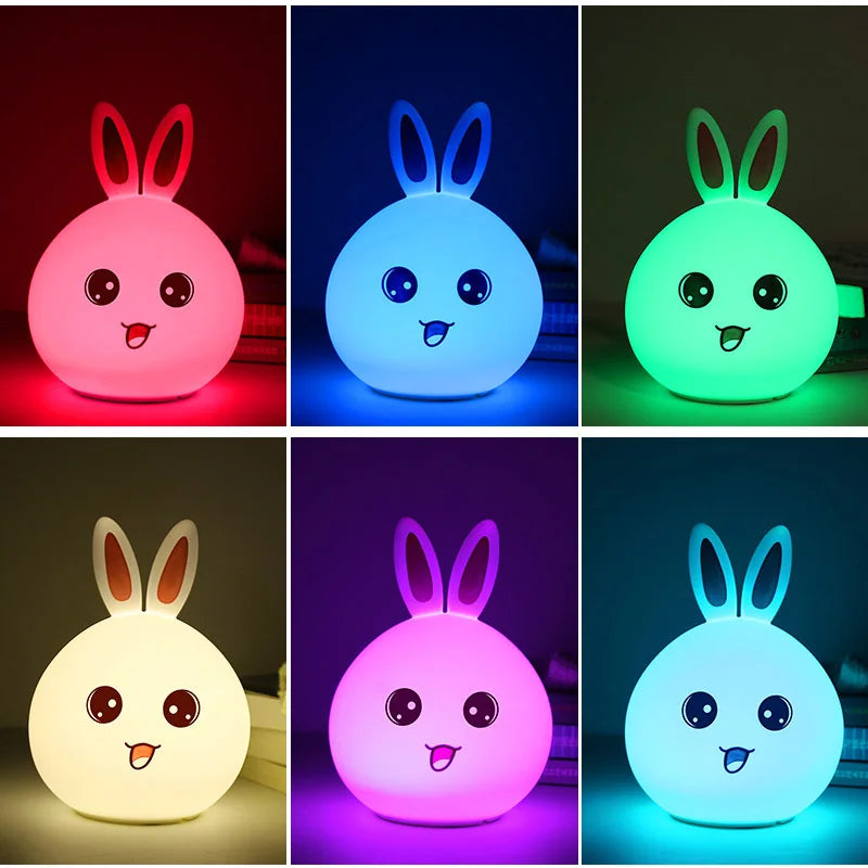 Night Light Cute Rabbit Colorful Light Voice Controlled Clap Lamp Pat Lamp Night Feeding Baby Bedroom and Kid's Christmas Gift