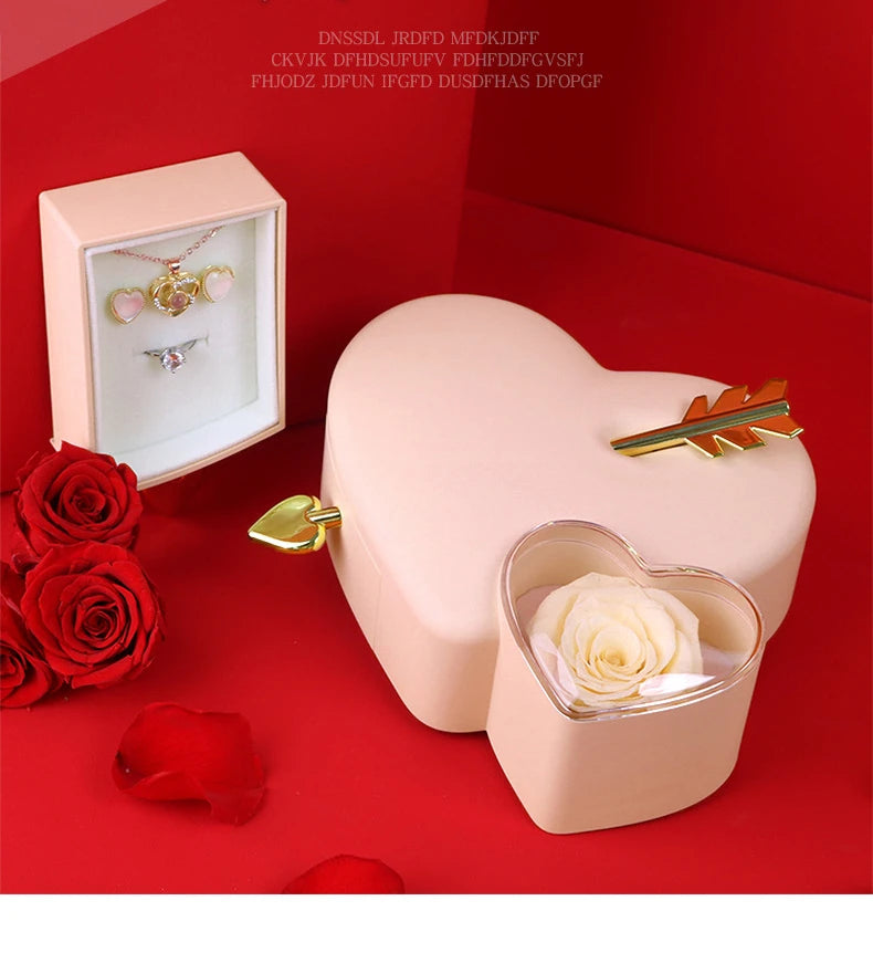 Christmas Creative Heart-piercing Jewelry Box with Eternal Rose Preserved Flowers Party Drawer Box Design Valentine's Day Gifts