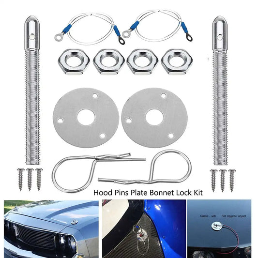 Universal Racing Style Stainless Steel Mount Hood Pin Plate Bonnet Lock Kit Car Hood Engine Bonnets Lock