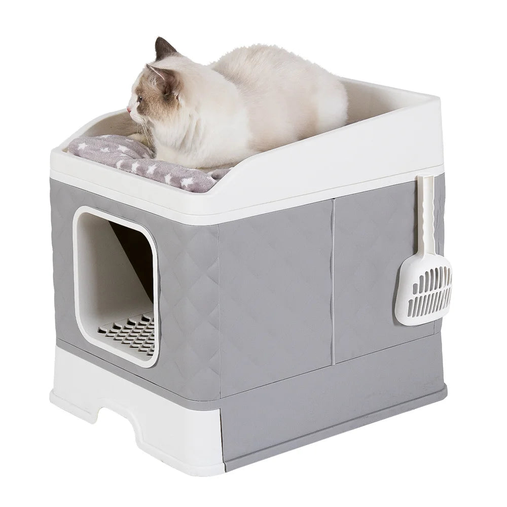 Foldable Cat Litter Box Large Pet Toilet+Cat Sand Shovel Easy Clean Leak-proof Enclosed