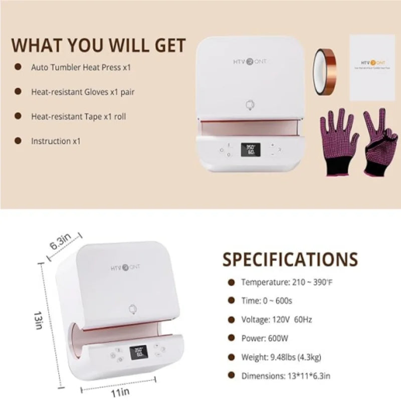 HTVRONT Auto Tumbler Heat Press Machine - Mug Heat Press Heat Up Fast & Even, Professional Tumbler Press High-Security