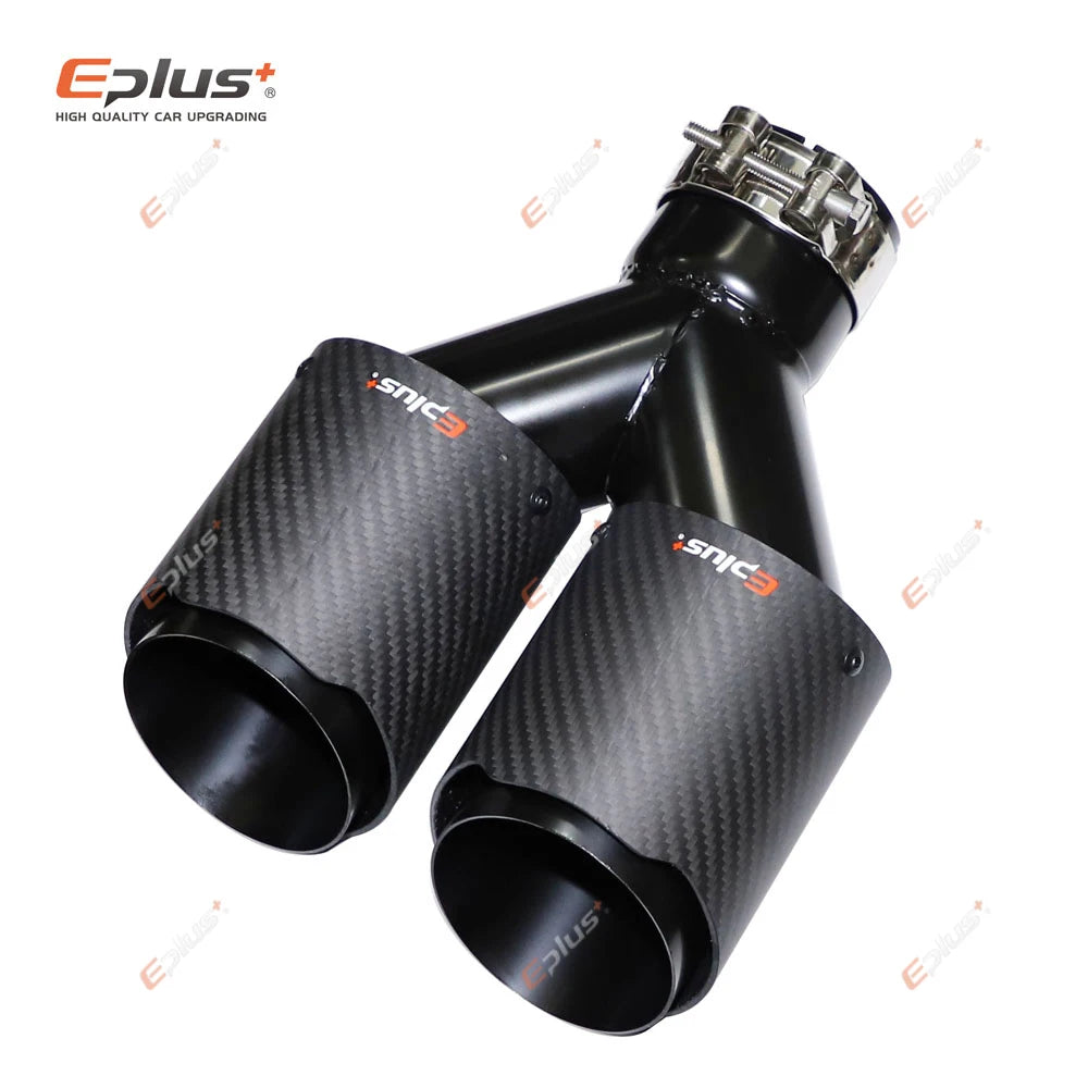 EPLUS Car Y Shape Carbon Fiber Matte Muffler Tip Double Exit Exhaust Pipe Mufflers Nozzle Decoration Universal Stainless Black