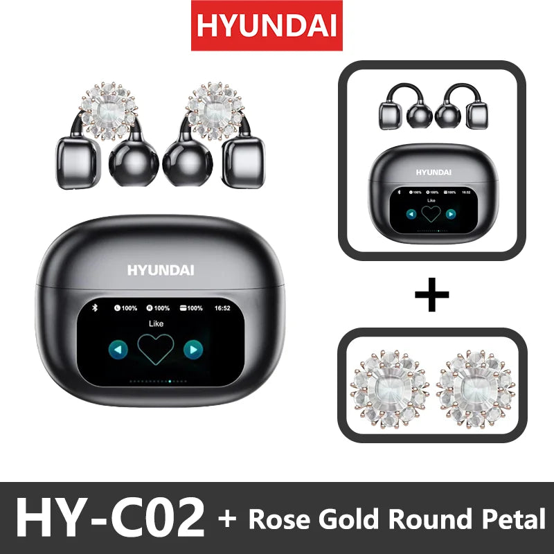 HYUNDAI HY-C02 Ear Clip Screen Display Earphones Wireless Bluetooth Headphones  Mic High Sound Stereo Sound Earbuds