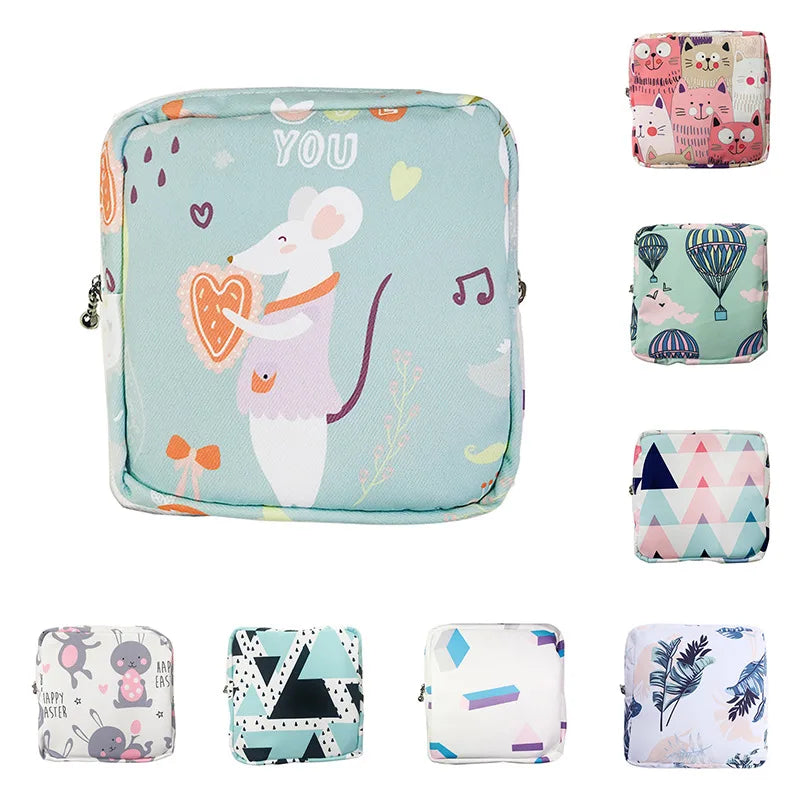 Women Portable Sanitary Napkin Tampon Storage Bag Cotton Travel Makeup Storage Bag Literary Zipper Coin Purse Sundries Storage#w