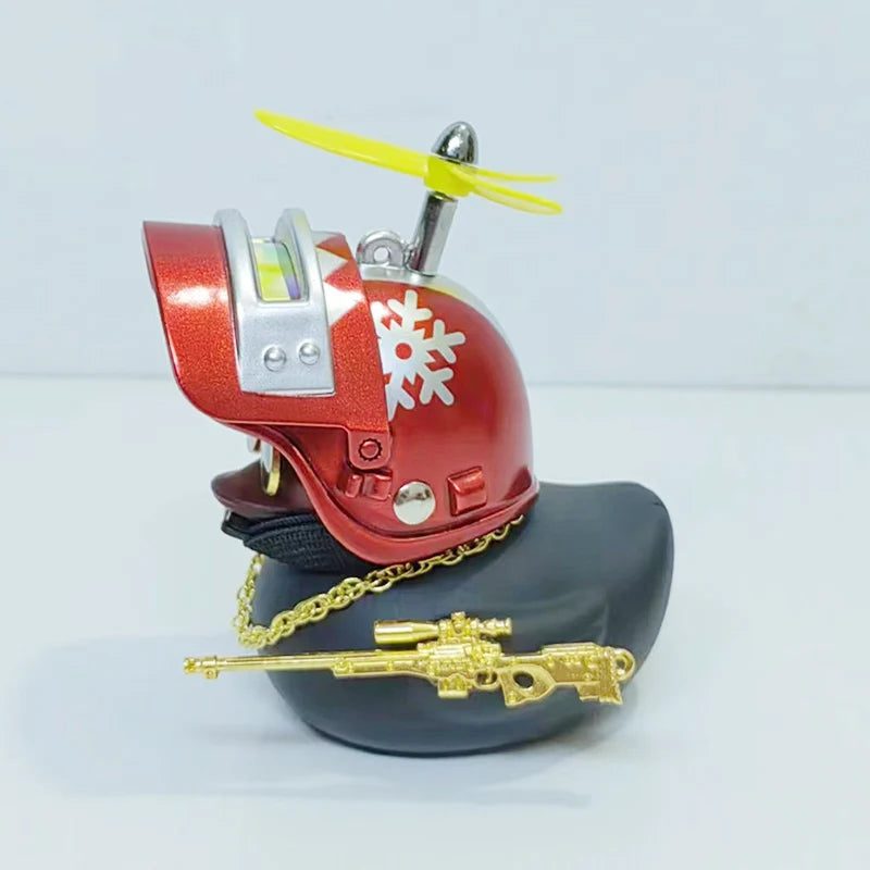 Black Rubber Duck Car Duck With Weapon Helmet Propeller Broken Wind Duckling Bike Motor Riding Cycling Decoration Accessories