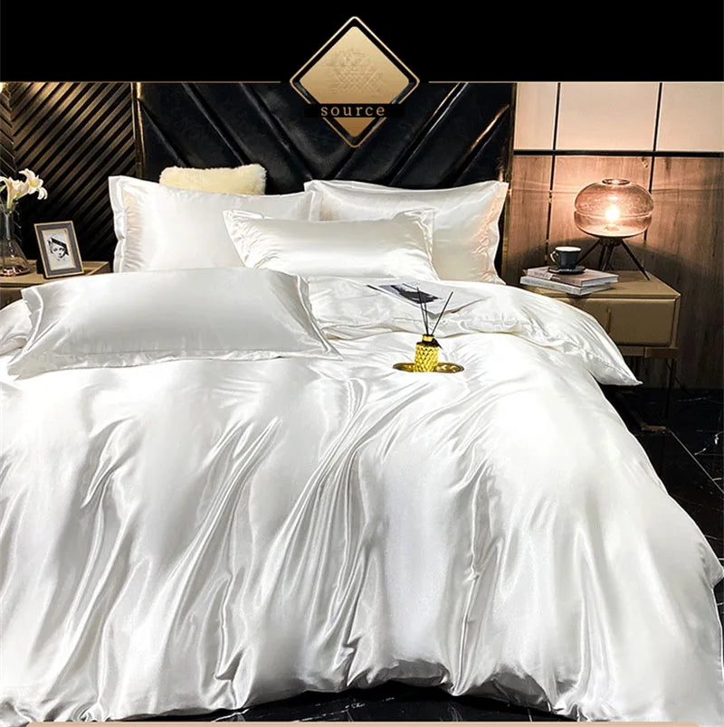 blending Mulberry Silk Bedding Set Silky High-end Queen Size Duvet Cover Set with Fitted Sheet Luxury Bedding Sets King Bed Sets