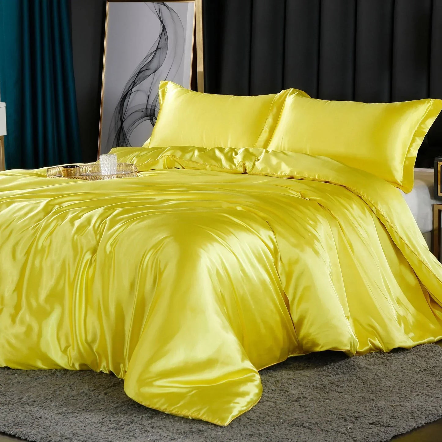 blending Mulberry Silk Bedding Set Silky High-end Queen Size Duvet Cover Set with Fitted Sheet Luxury Bedding Sets King Bed Sets