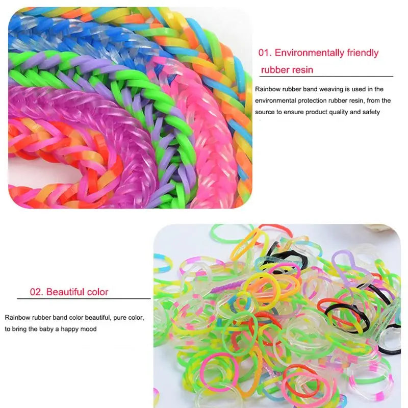 600-10000pcs Elastic Rainbow Rubber Bands Kits Colorful Weave Machine DIY Bracelet Handicraft Girl Gift Kids Toys For Children