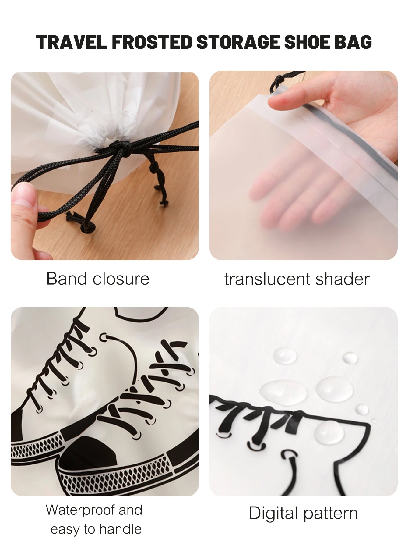 1/5pcs Shoes Storage Bags Travel Portable Clothes Underwear Organizer Transparent Frosted Drawstring Pouch Waterproof Dust-proof