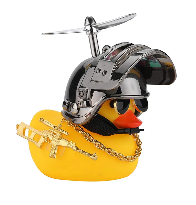 Cute Rubber Duck Toy Car Ornaments Yellow Duck Car Dashboard Decorations Bike Gadgets with Propeller Helmet Car Accessories