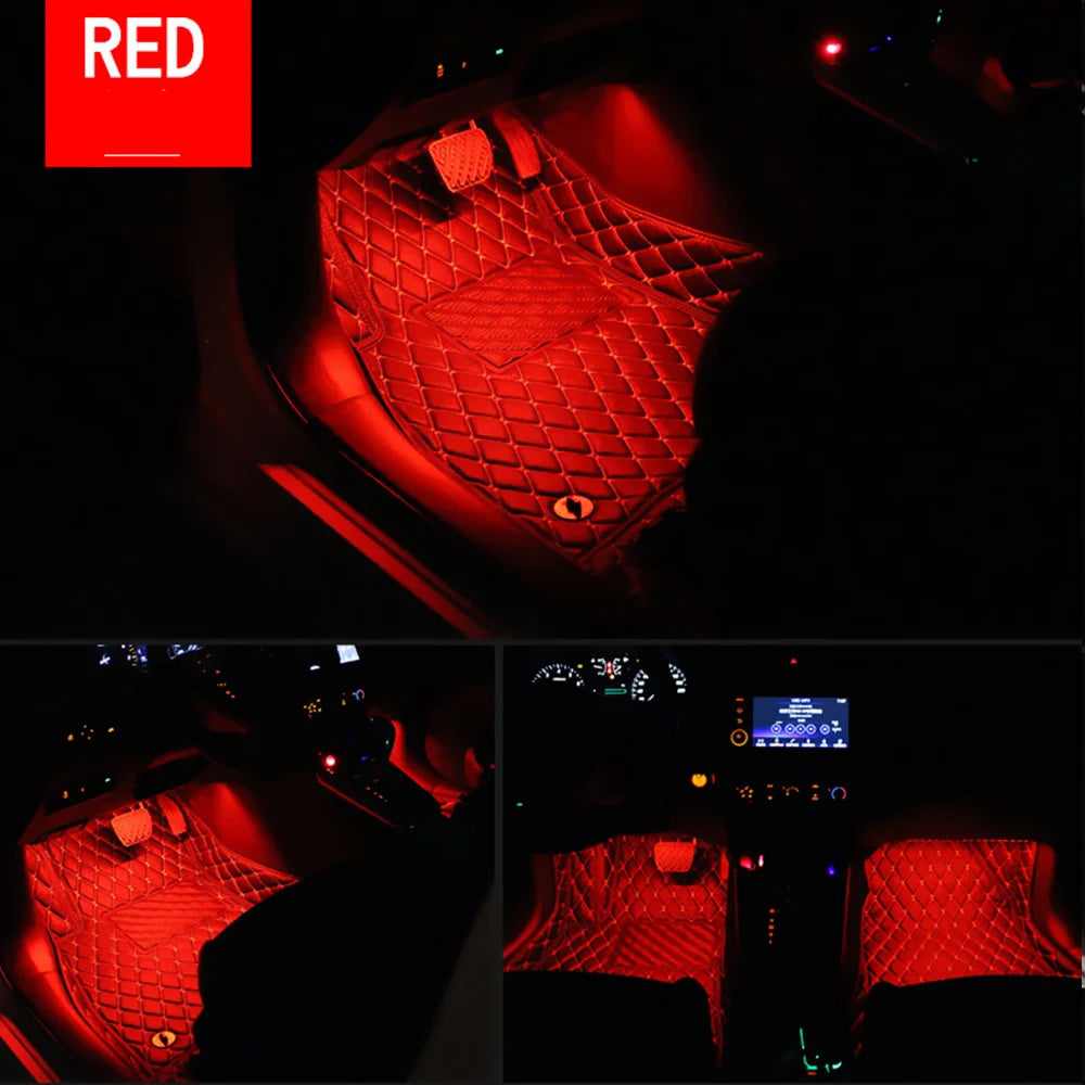 Dash Floor Foot Strip Lights Cigarette Lighter Adapter 9 LED 4 In 1 Car Interior Atmosphere Lights Auto Decorative Lamp