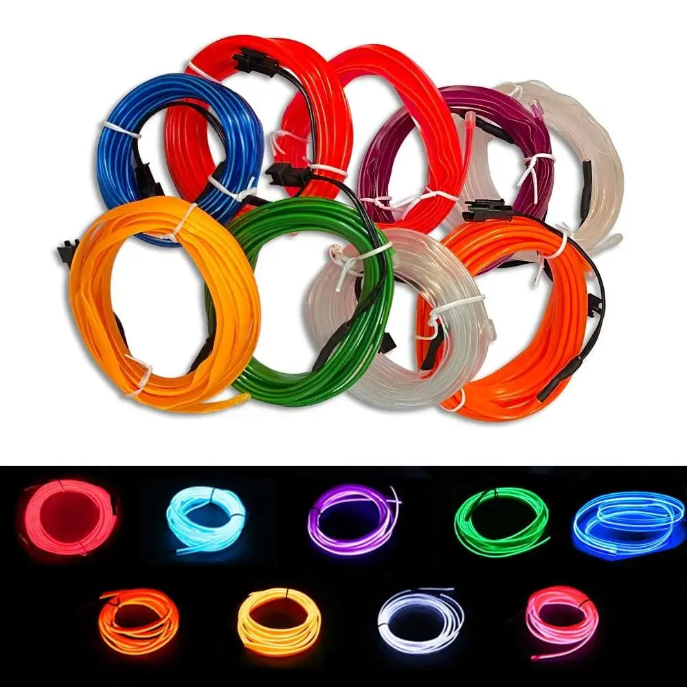 1M/2M/3M/5M Car Interior Lighting LED Strip Auto Decoration Wire Rope Tube Line Flexible Neon Lights with USB Drive Atmosphere