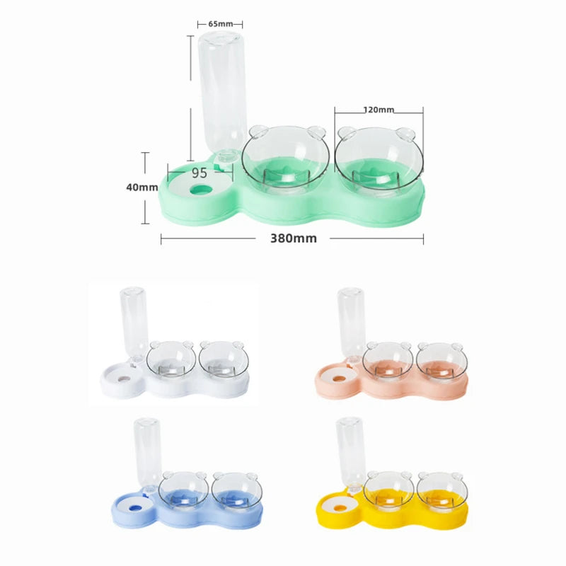 Cat Automatic Feeder Double Bowl3 In 1 Water Dispenser Dog Food Container Drinking Raised Stand Dish Pet Waterer Feeder Security