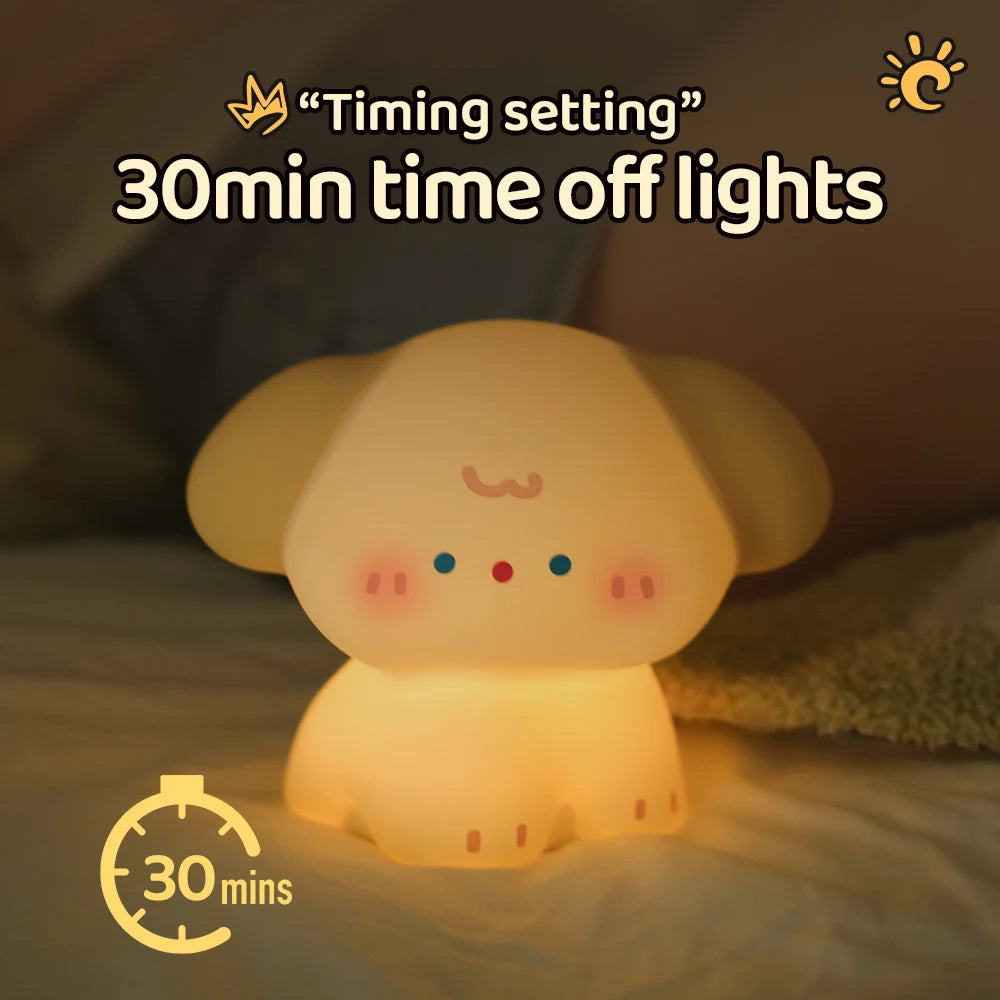 Cute Dog Silicone Night Light Rechargeable Dimmable Nursery Sleeping Lamp Kawaii Cordless Touch Nightlight For Kids Room Decor