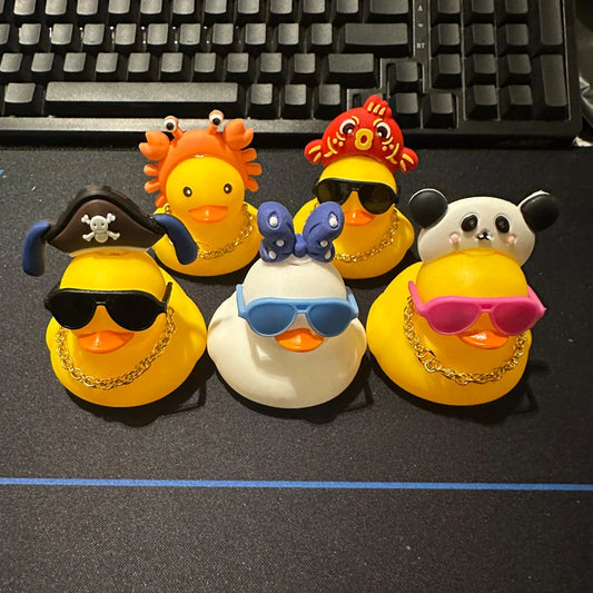 Car Duck Car Rubber Dashboard Decorations Ornament Yellow Duck with Mini Swim Ring Sun Cowboy Hat Necklace