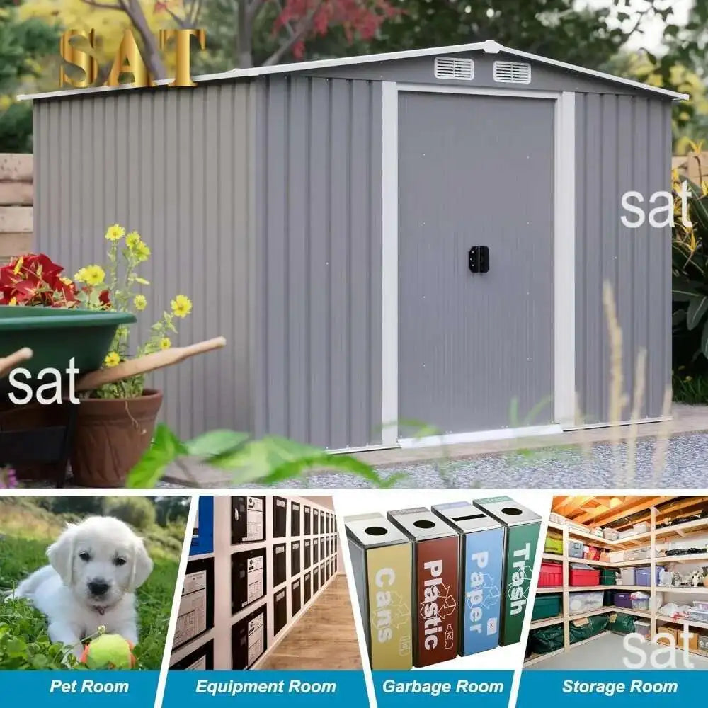 6Ft X 8Ft Outdoor Metal Storage Shed, Garden Shed Tool House With Lockable Double Doors & Vents