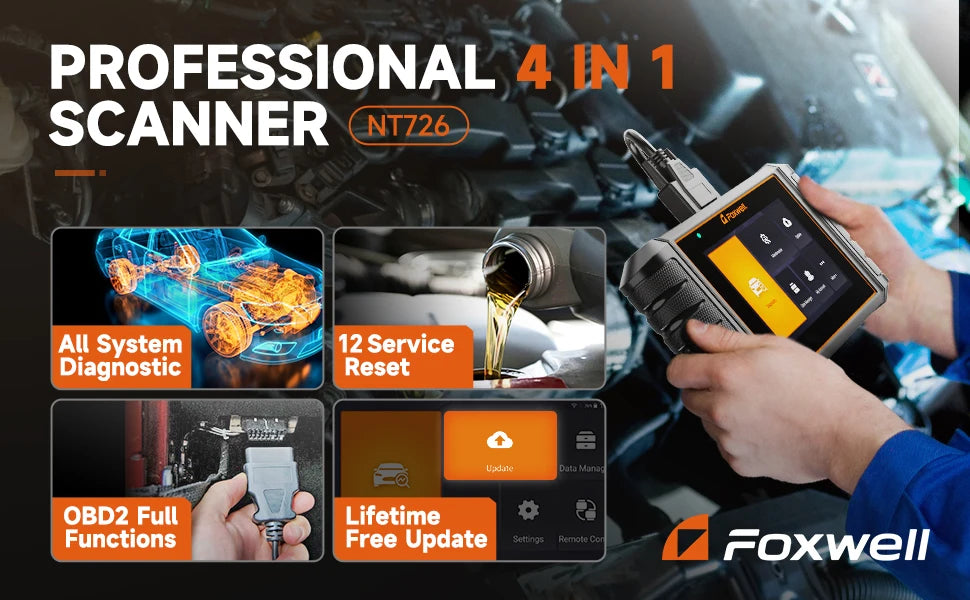 2025 Foxwell NT726 OBD2 Scanner BI-Directional All Systems Oil EPB Battery Registration 12 Reset OBD 2 Car Diagnostic Scan Tool