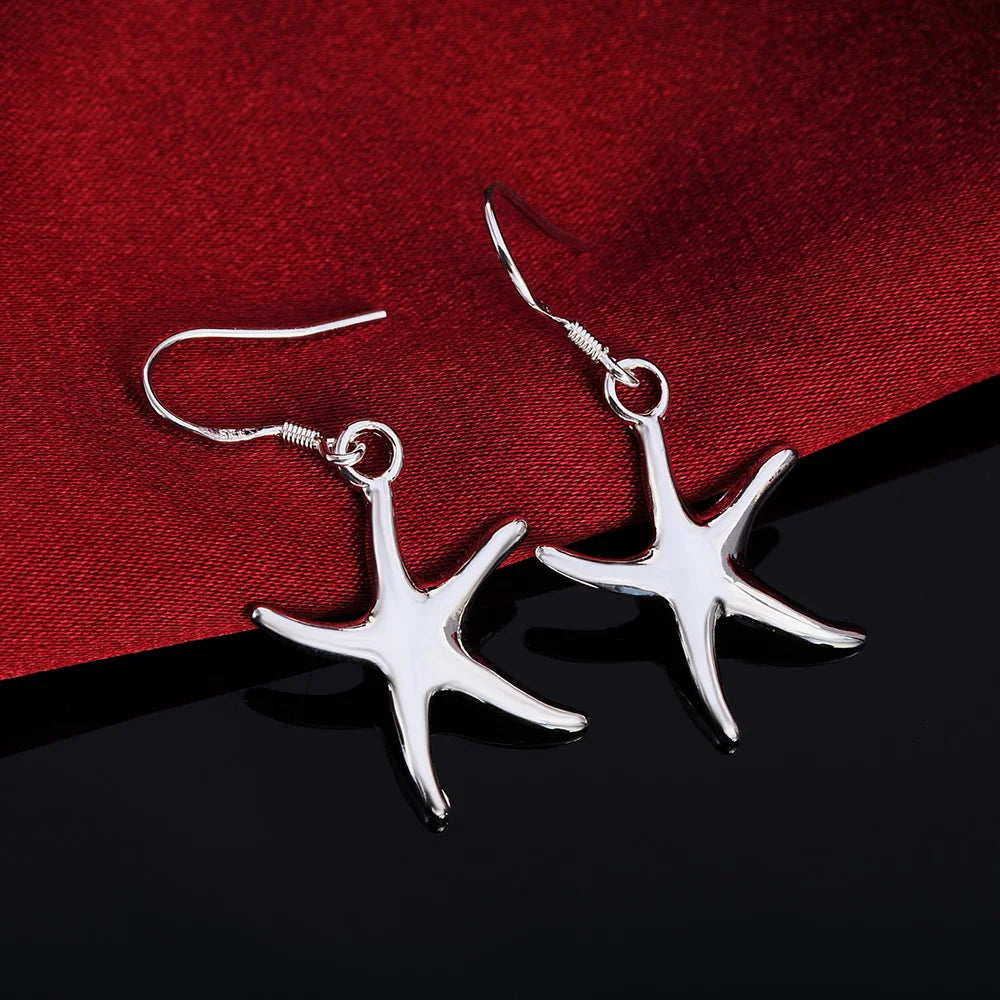 Hot fine 925 Sterling Silver Pretty starfish Earrings for Women Fashion party wedding Holiday gifts classic Popular Jewelry