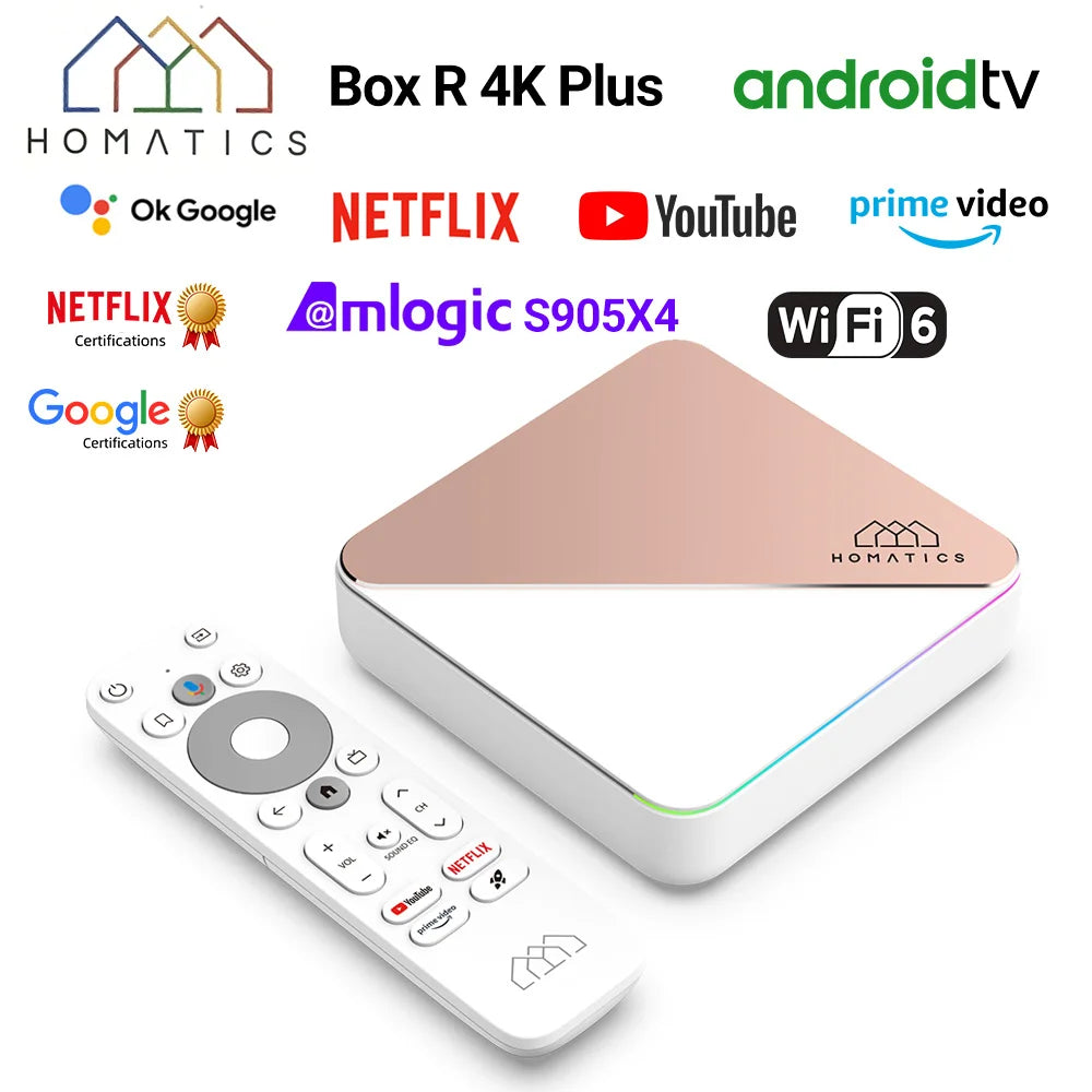 HOMATICS Box R 4K Plus TV Box AndroidTV 11 Netflix Google Certified Amlogic S905X4 4G32G Support DTS Dolby Audio AV1 Wifi6 BT5.0