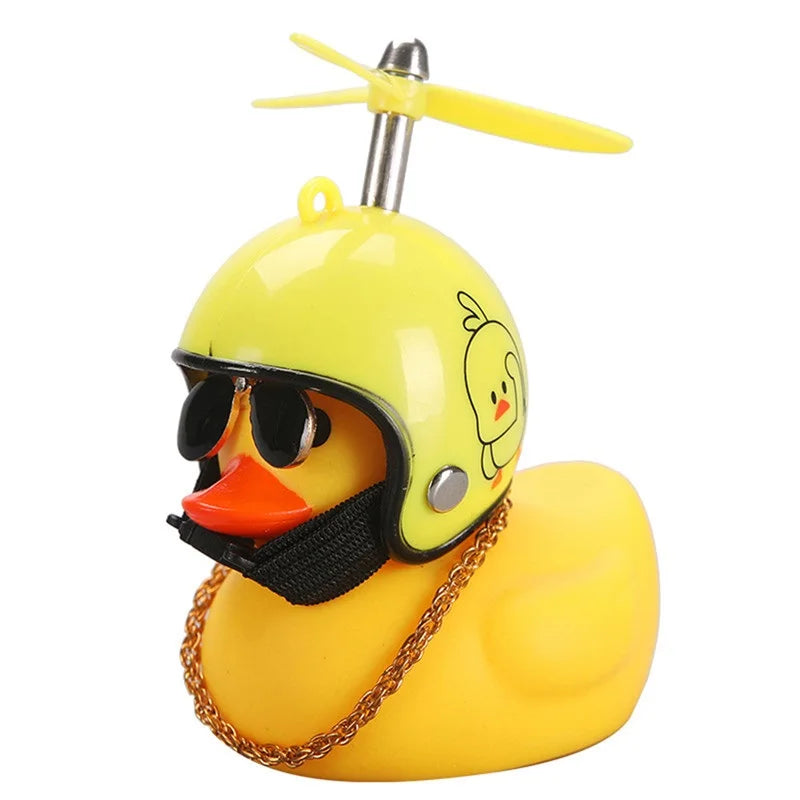 Rubber Duck Toy Motorcycle Bicycle Car Ornaments Yellow Duck Car Dashboard Decorations Cool Glasses Duck with Propeller Helmet