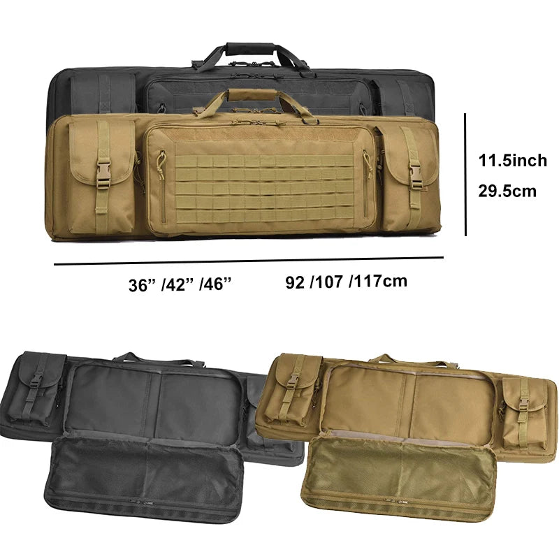 Tactical Rifl Bag Double Gun Case Waterproof Carbine Backpack Molle System Rucksack Transportation Bag Lockable Zipper 46"