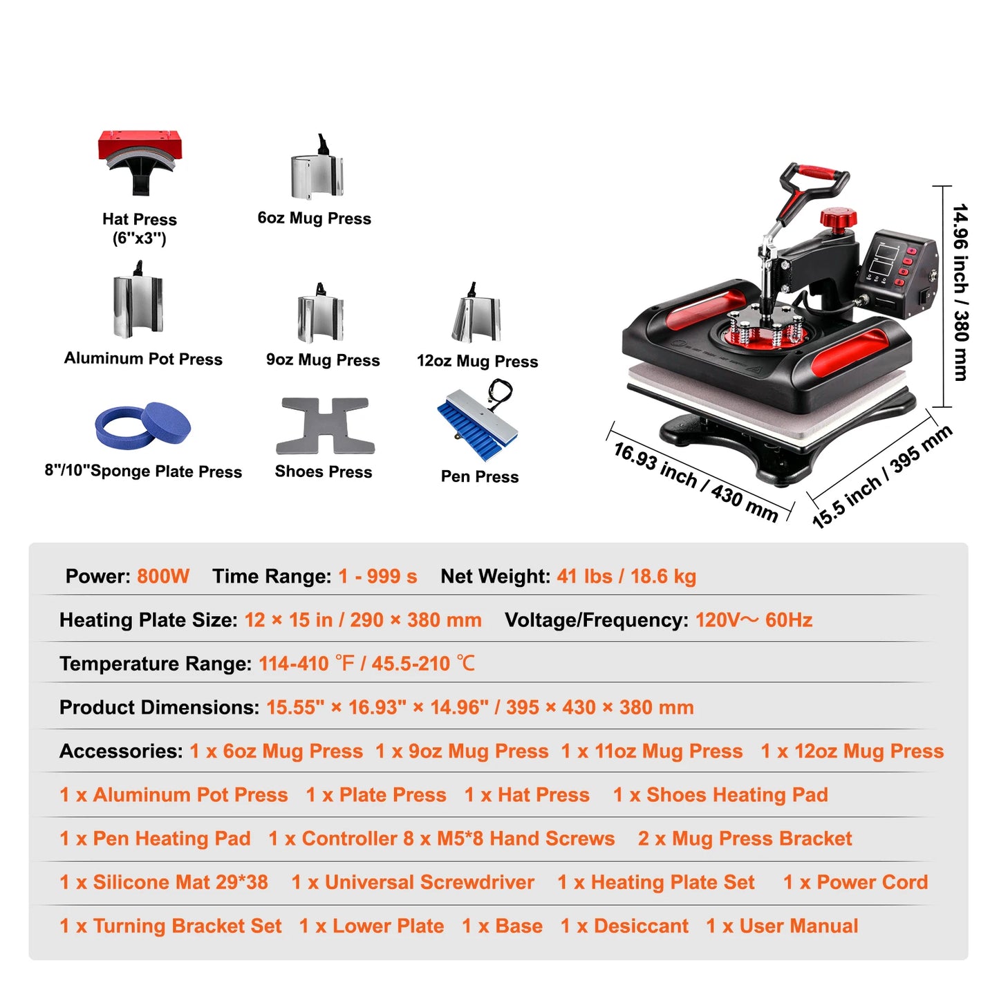 SucceBuy 12x15In Heat Press Machinine Multifunctional Clamshell Printer Digital Heat Press Transfer Machine Sublimation Machine