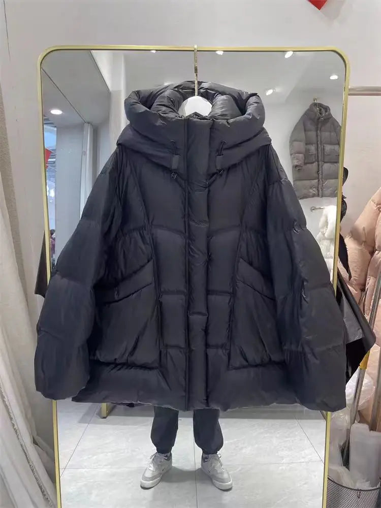 Puff Down Jacket Women's Winter Jacket Padded New Outerwear Hooded Versatile Loose Padding Thickened White Duck Down Warm Coat