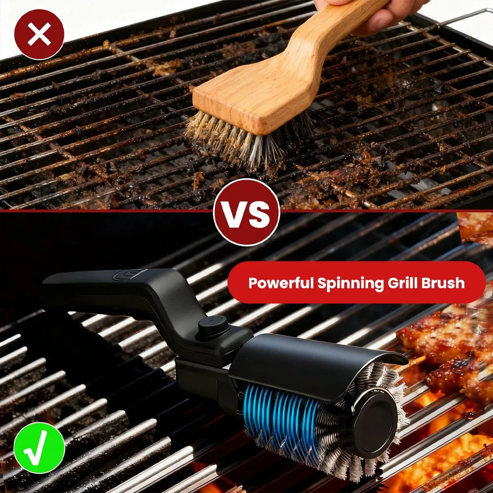 Electric Rotating BBQ Grill Brush Heavy Duty Grease Cleaner New Roller Brush Cleaning Barbecue Grid Brush Tool or Brush Head