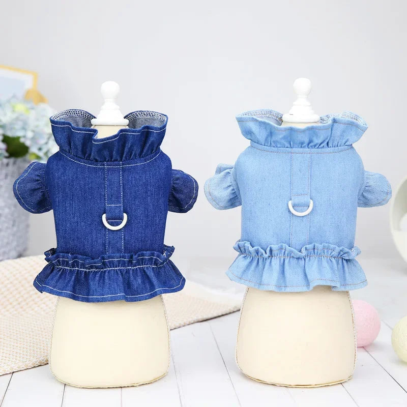 Summer Dog Harness Clothes Puppy Cat Denim Vest for Small Medium Doggy Jean Skirt Chihuahua Teddy Yorkies Dresses Pet Costumes