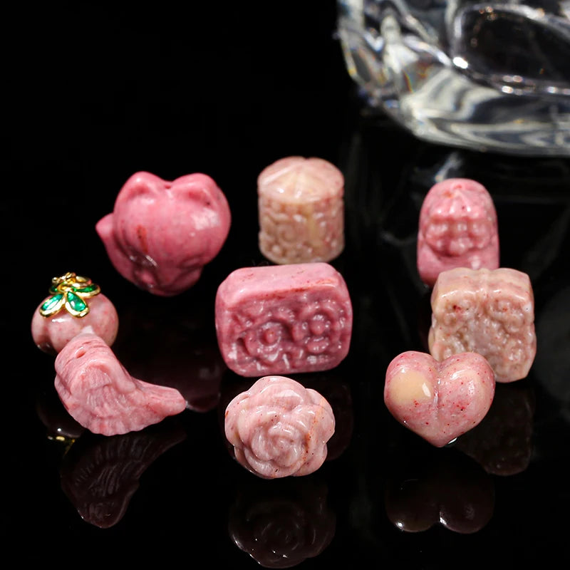 1 Pc Natural Rhodonite Stone Carved Piuxiu Flower Patterned Bead With Hole For Jewelry Making Diy Necklace Bracelet Accessory