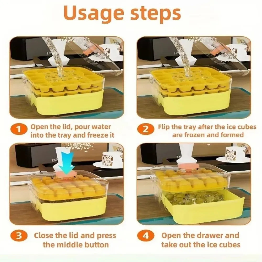 50-Cube Ice Maker with Easy Press Cap Large Capacity Double-layer Ice Cube Machine with Easy-press Lid Reusable Ice Cube Maker