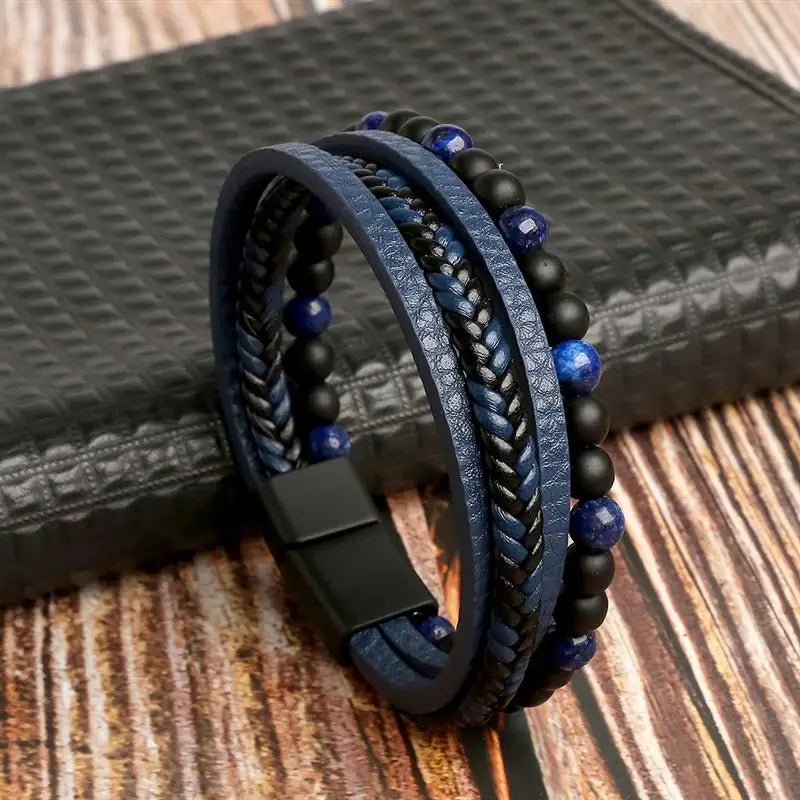 Fashion Braided Rope Woven Multilayer Leather Men Bracelets Punk Mental Magnet Bangle for Friend Charm Jewelry Gifts