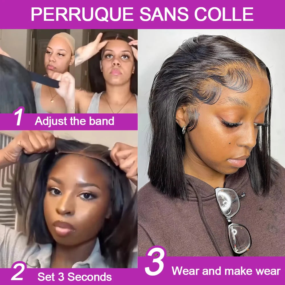 13x6 HD Lace Frontal Short Bob Wig Bone Straight Glueless Pre Cut 7x5 Closure Wig Ready to Wear 100% Human Hair Wig Preplucked
