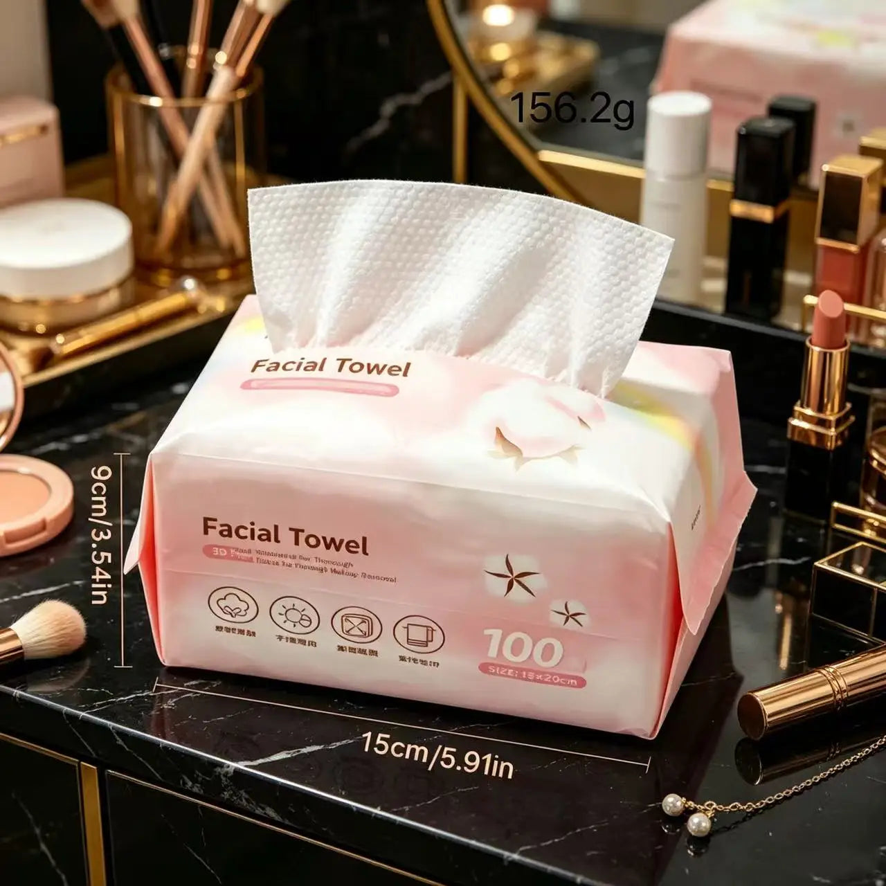100 reusable, thick, pearl-patterned face towels. A cleaner alternative to regular towels, suitable for both dry and wet use.