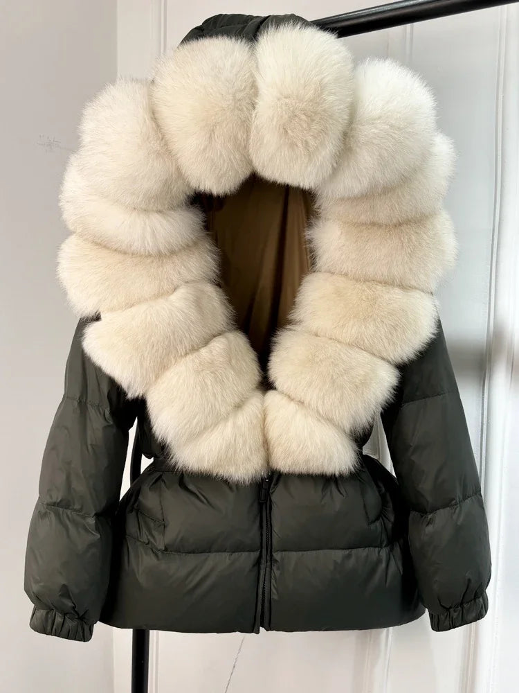 2025 Winter Puffer Jacket Women Real Fox Fur Hooded Thick Warm 90% White Duck Down Coat Female Parkas Waterproof