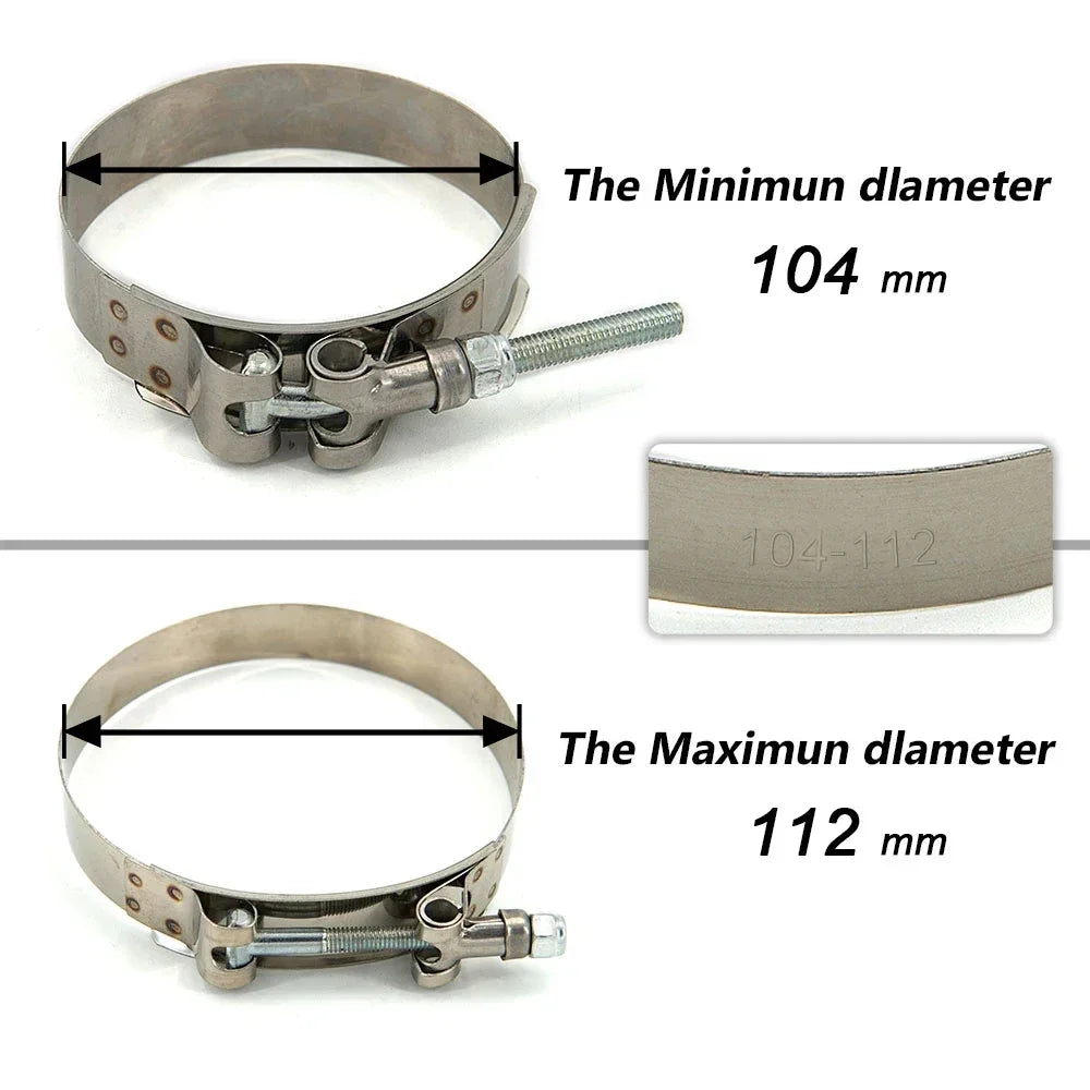 40-112mm 2/2.25/ 2.5/ 2.75/ 3.0/ 3.25/ 3.5/4.0" T-Bolt Exhaust Steel Hose Clamp Intake Turbo Intercooler Silicone Coupler Clamps