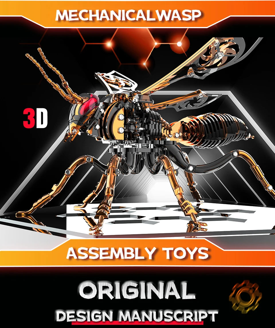Punk 3D Wasp Stainless Steel Model Adult Assembly Kit Anti-Stress Metal Mechanical Insect Animal Toys Christmas Gift for Kids