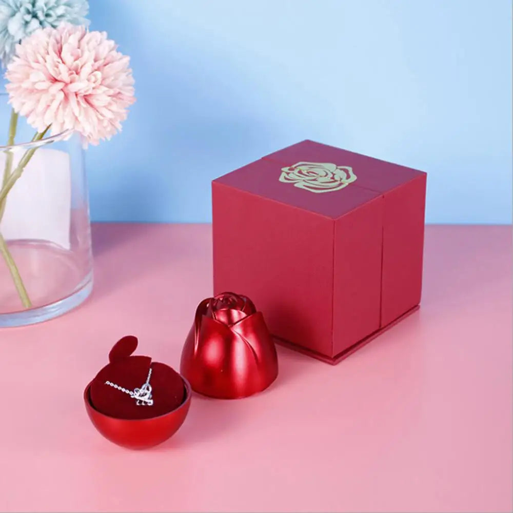 New in Rose Jewelry Box for Necklace Pendant Valentine's Day Gift Organizer Plastic Plastic Paper Lifting Packaging Display Box