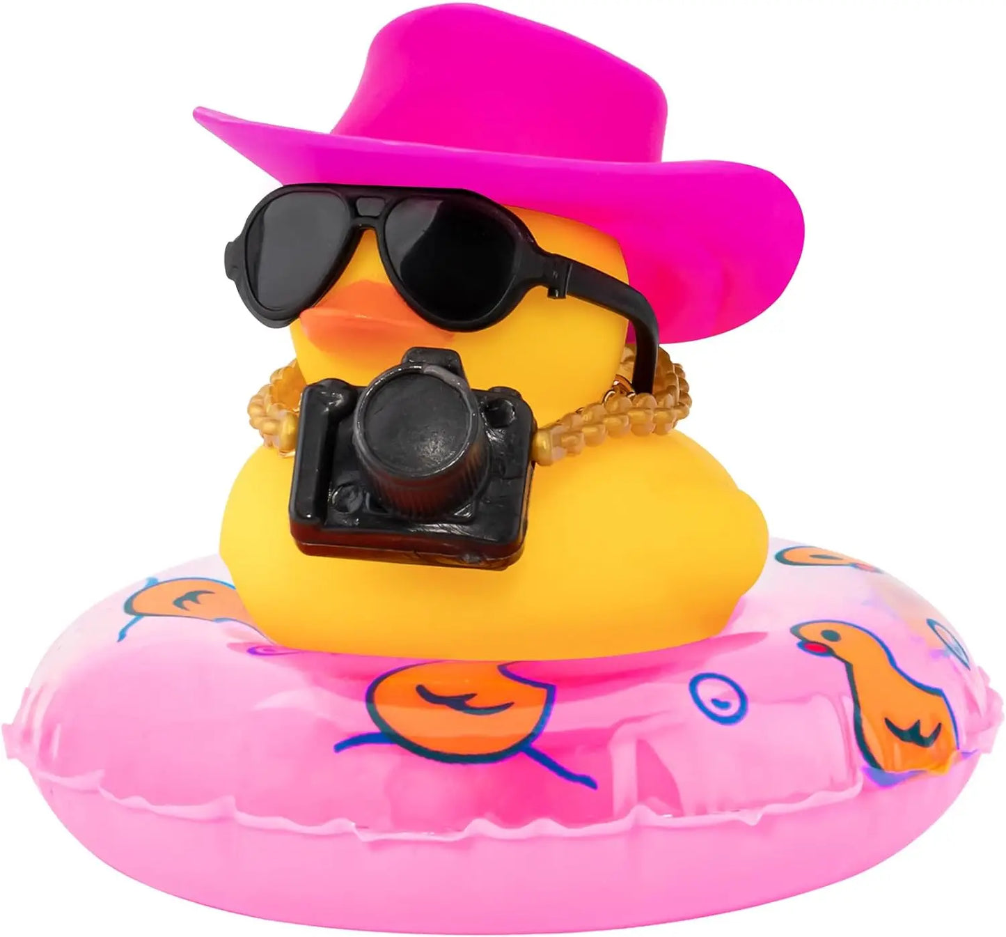 Rubber Duck Dashboard Decorations Camera Duck Car Accessories for Car Ornament with Mini Hat Swim Ring Necklace and Sunglasses