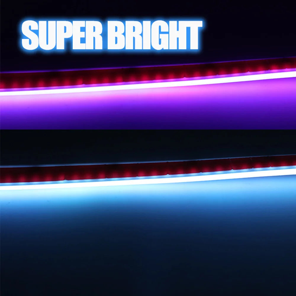 RGB Car LED Hood Lights Strip Dynamic Neon DRL Scan Start Sequential LED Daytime Running Lights with Turn Signal App Control
