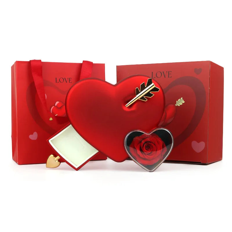 Christmas Creative Heart-piercing Jewelry Box with Eternal Rose Preserved Flowers Party Drawer Box Design Valentine's Day Gifts