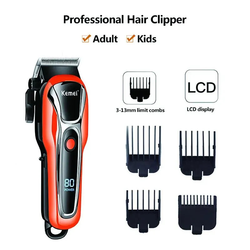 Kemei Electric Trimmer Hair Clipper Professional Rechargeable Electric Shaver with LCD Display Wireless Beard Trimmer