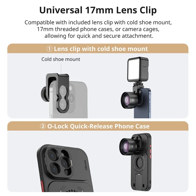 Ulanzi Mobile Lens Smartphone Lens Macro/Fisheye/Wide Angle Telephoto Mobile Lens with 17mm Lens Clip